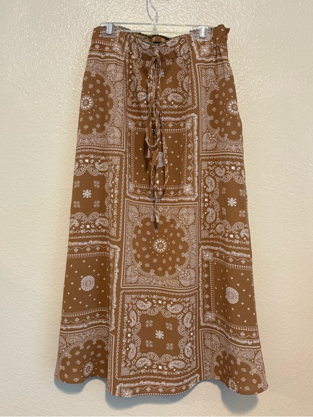 V ery J Boho Bandana Paisley Midi Slip Skirt Brown Western Core Size Medium